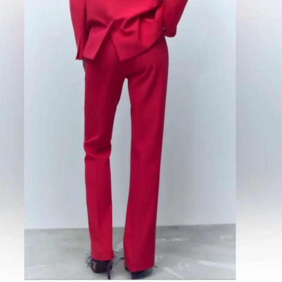 Zara Low Rise Flare Dressy Pants Trousers Pockets Fuchsia Pink Size S - Picture 7 of 15